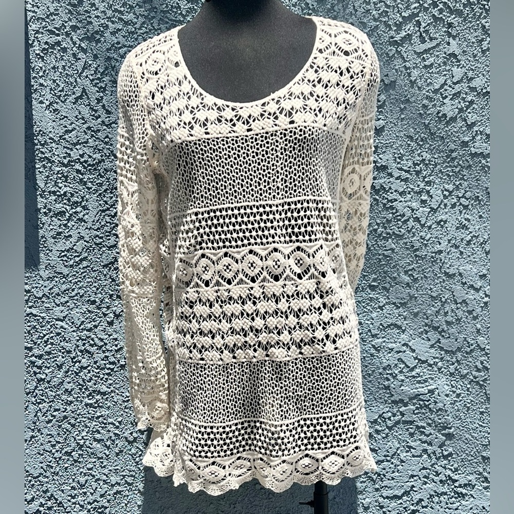 Women’s Solitaire Swimwear Cover Up Cream Crochet Size Medium